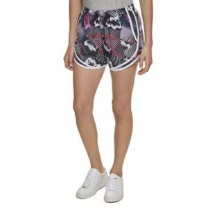 New CALVIN KLEIN Logo Active Running Shorts w Liner Red\Blue Geometric SM